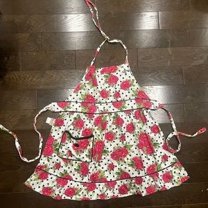 70s Japanese COOKING APRON floral Pink polka dot roses ruffles cosplay anime 💕